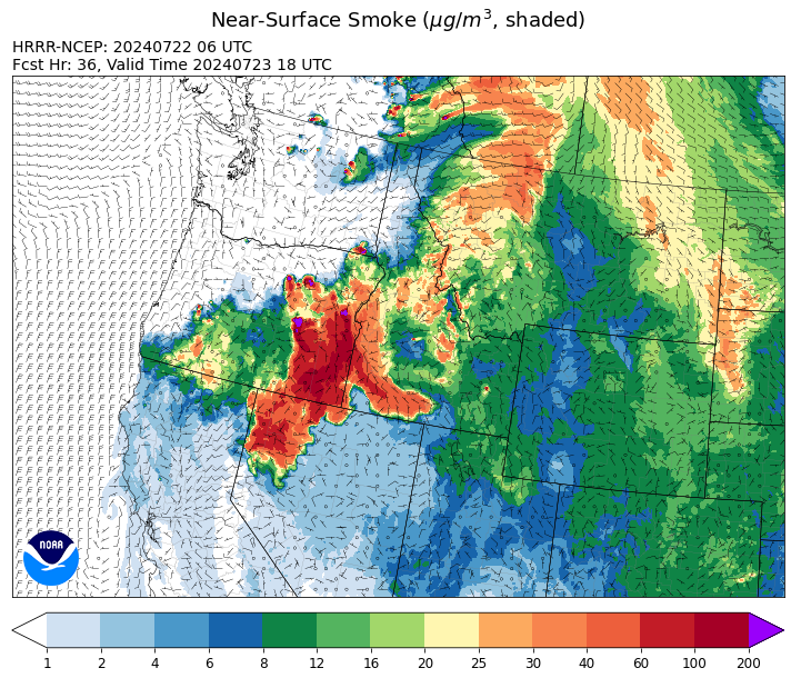 By Tuesday afternoon, the HRRR smoke model shows a trough beginning to push Canadian wildfire smoke out of the area.